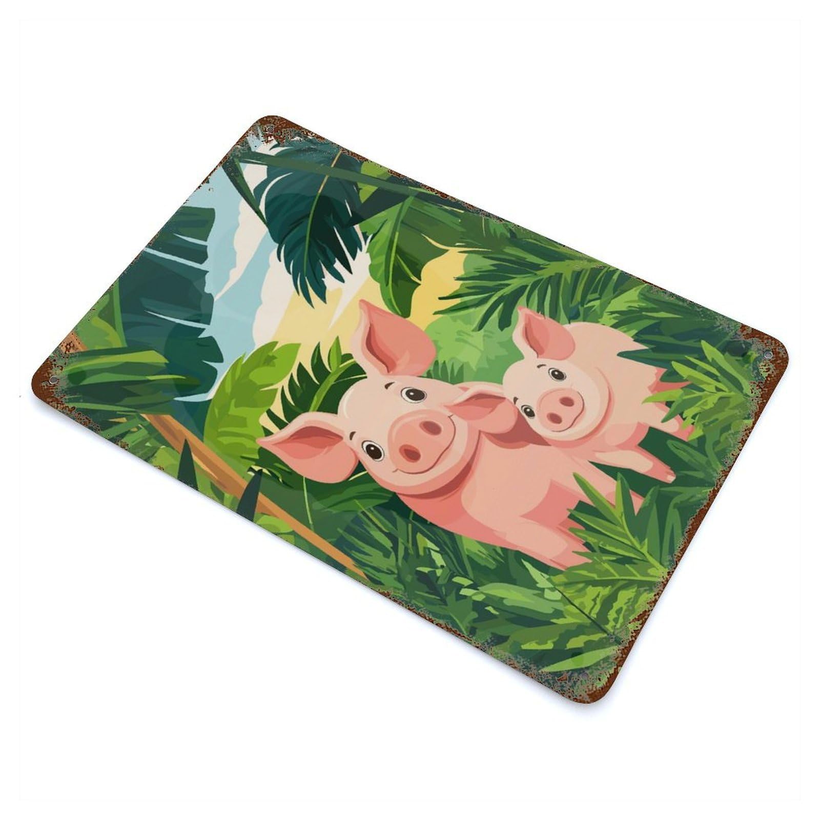 Pigs in The Jungle Decorative Tin Sign 11.8"x7.9", Farmhouse Wall Decor for Living Room, Hallway And Home Decor