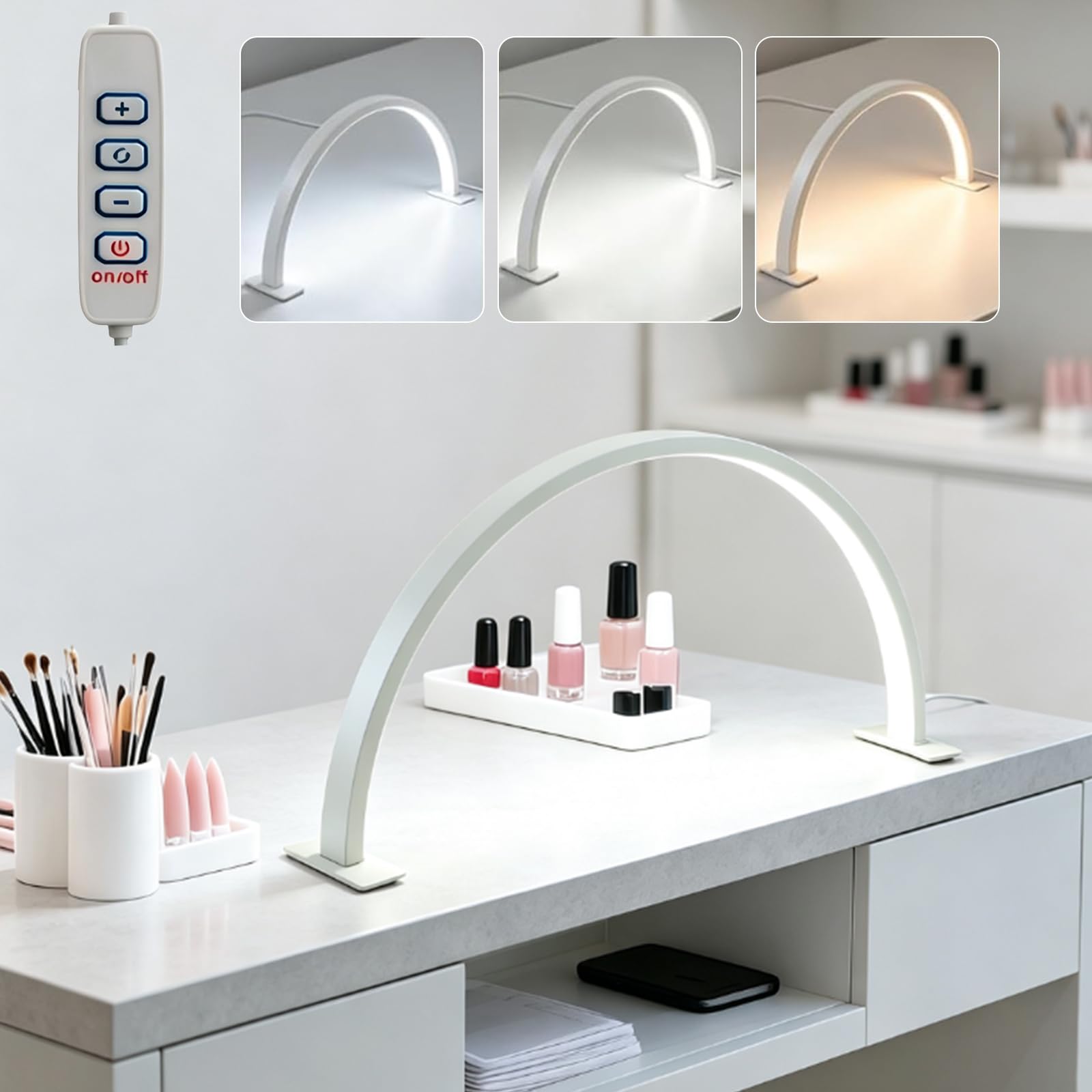 Dowminne Nail Light Half Moon Light USB Dimmable 3 Color Nail Desk Lamp