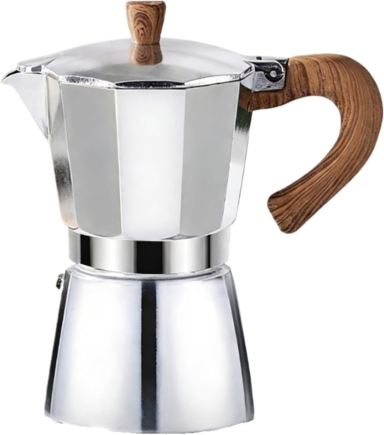 150ML/300ML Wooden Handle Italian Moka Coffee Maker Cafe Accessories Kettle Latte Stoves White Pot(Silvery 300ml)