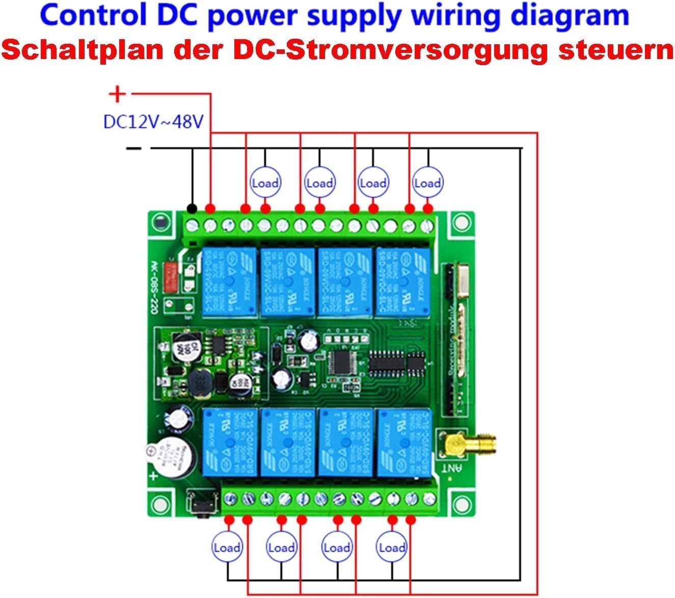 Système d'interrupteur à distance 8 canaux - Récepteur sans fil 433 MHz - Portée : 500 m - DC12 V 24 V 36 V - Pour portes de volets roulants - Garage - Portes électriques - Fenêtre - Avec antenne de 3