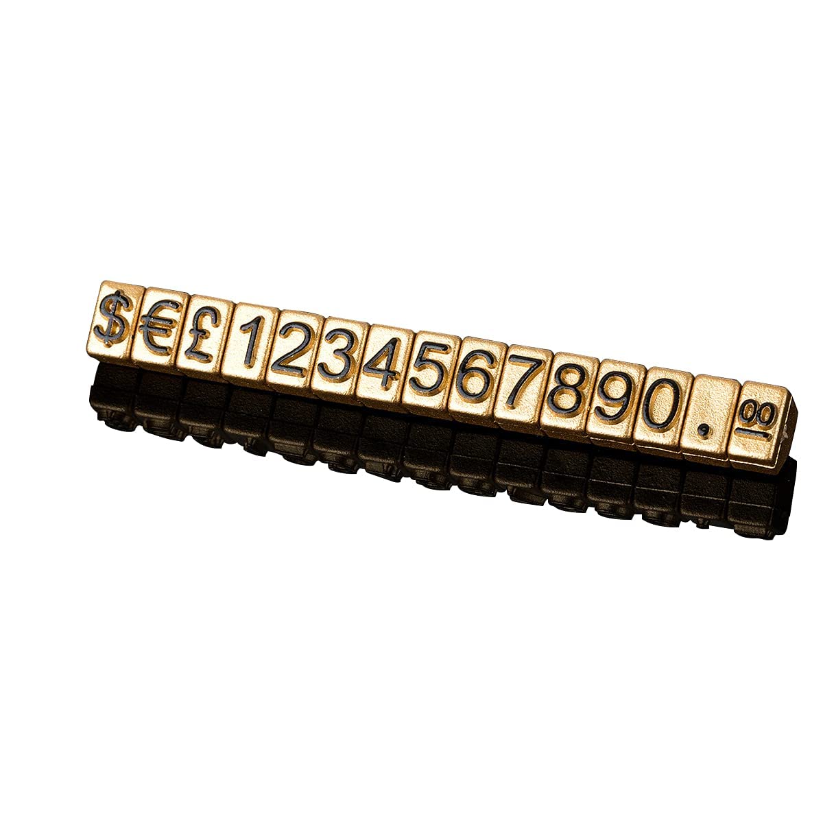 Boxonly 10PCS Adjustable Removable Cube Price Tag Display Kits, 3x5mm £ € $ Digital Price Tag, Metal Price Label Tag, Pricemarker Labels, Arabic Number Price Display Board, Gold Base and Black Words