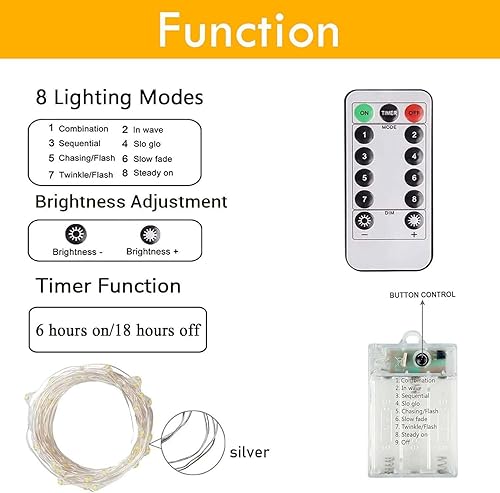 Miniatura 22 de Paquete de 4 luces de hadas que funcionan con pilas con temporizador de control remoto, tira de luces LED para decoración de interiores y Blanco