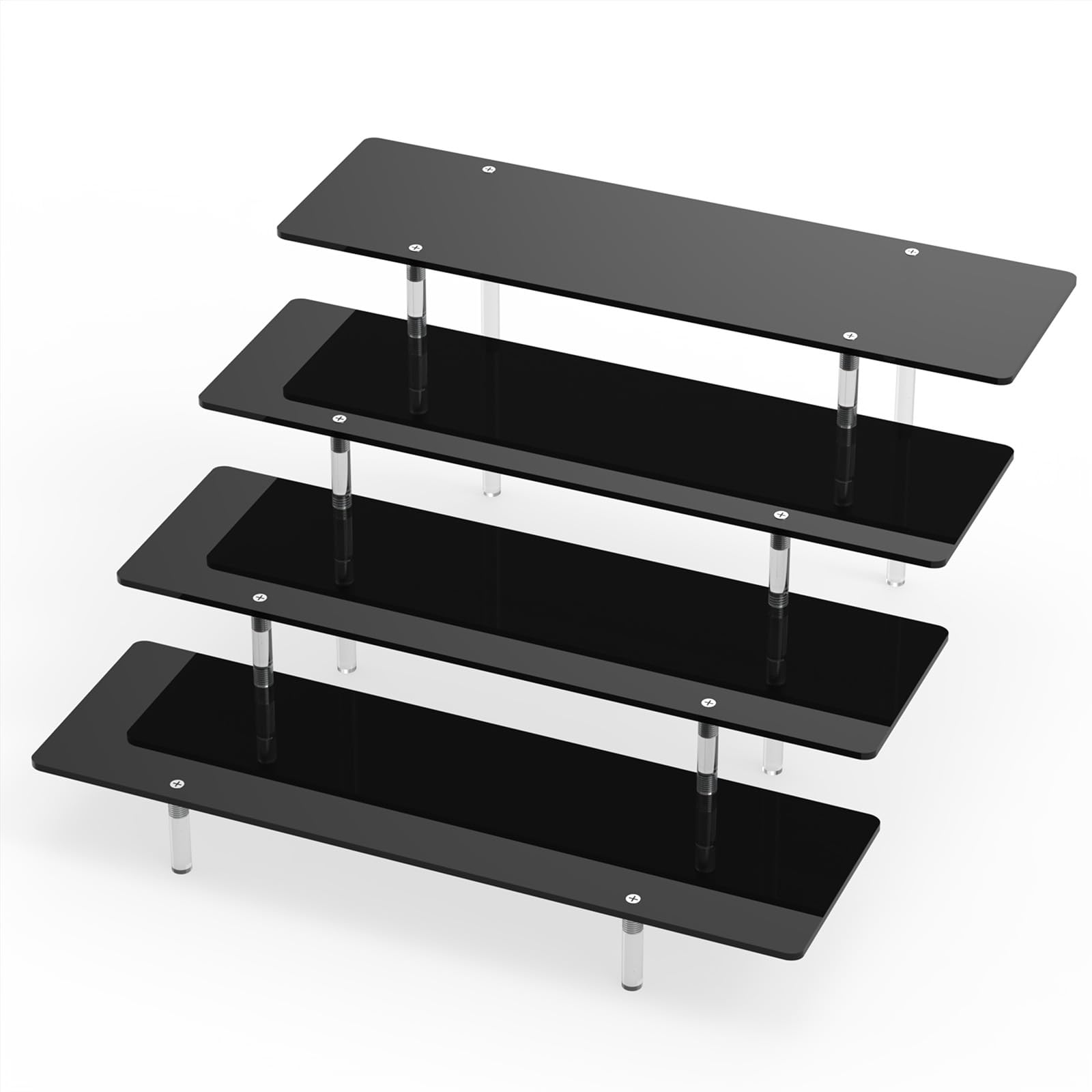 CHONOVO 4 Tier Acrylic Display Riser Stand, Black Shelf 12x10x7.8 in