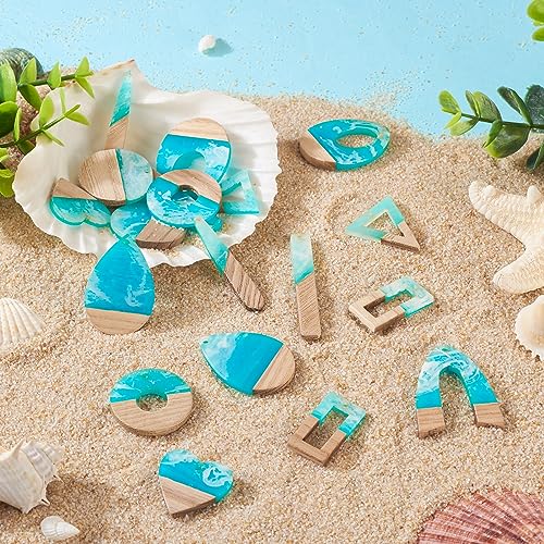 Pandahall 20Pcs Resin Wood Pendants Ocean Theme Geometric Teardrop Donut Wooden Charms for Dangle Drop Earring Necklace Jewelry Making - Image 3
