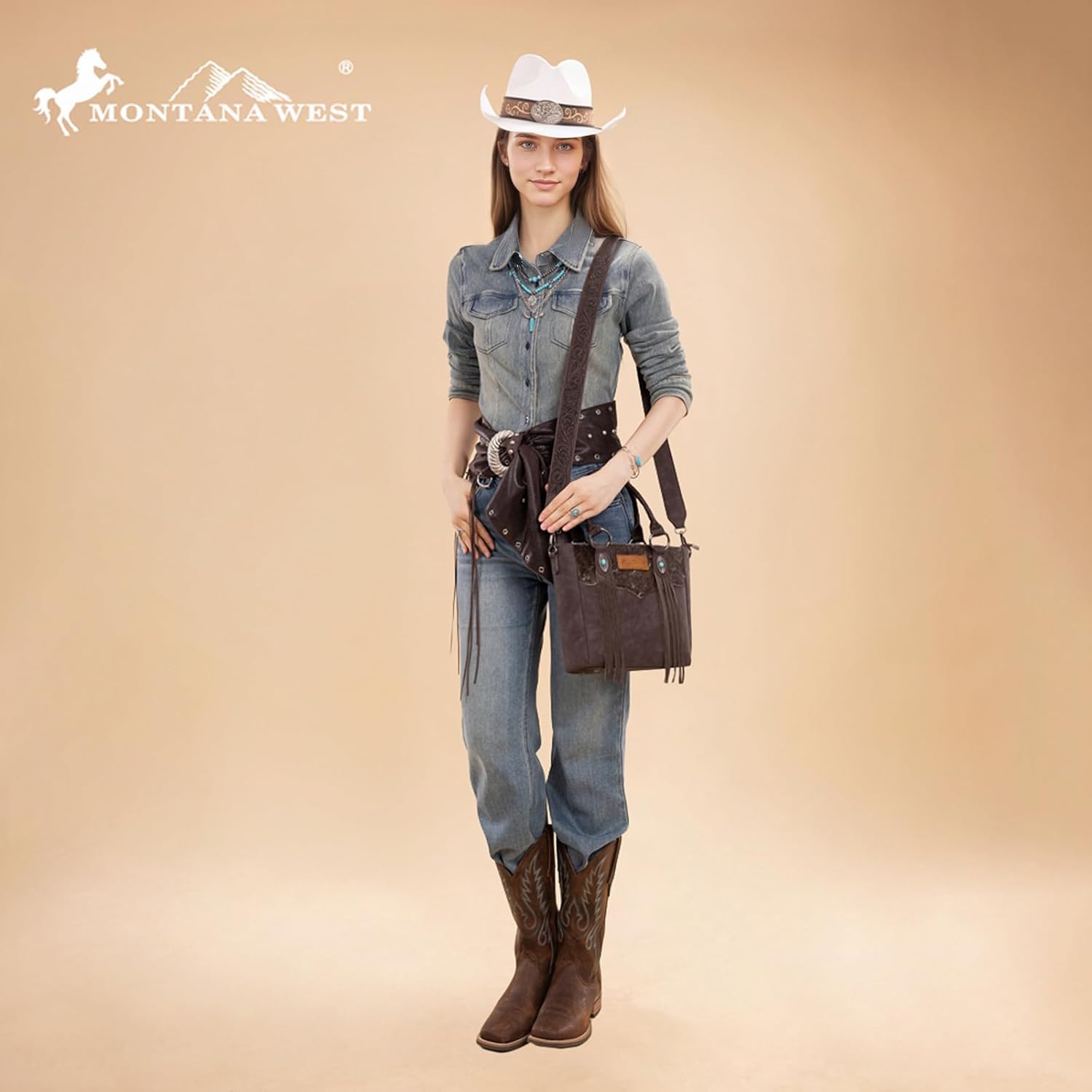 Montana West Western Cowhide Crossbody Bag for Women Designer Leather Tassel Top Handle Handbags - Image 2