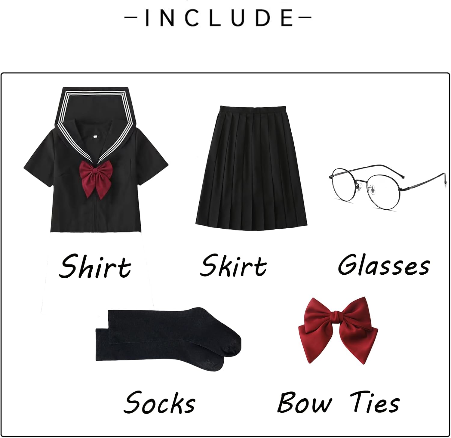 Women's Japanese School Girls Uniform Sailor Costume Long Sleeve Anime Cosplay Pleated Skirt with Glasses Socks - Image 5