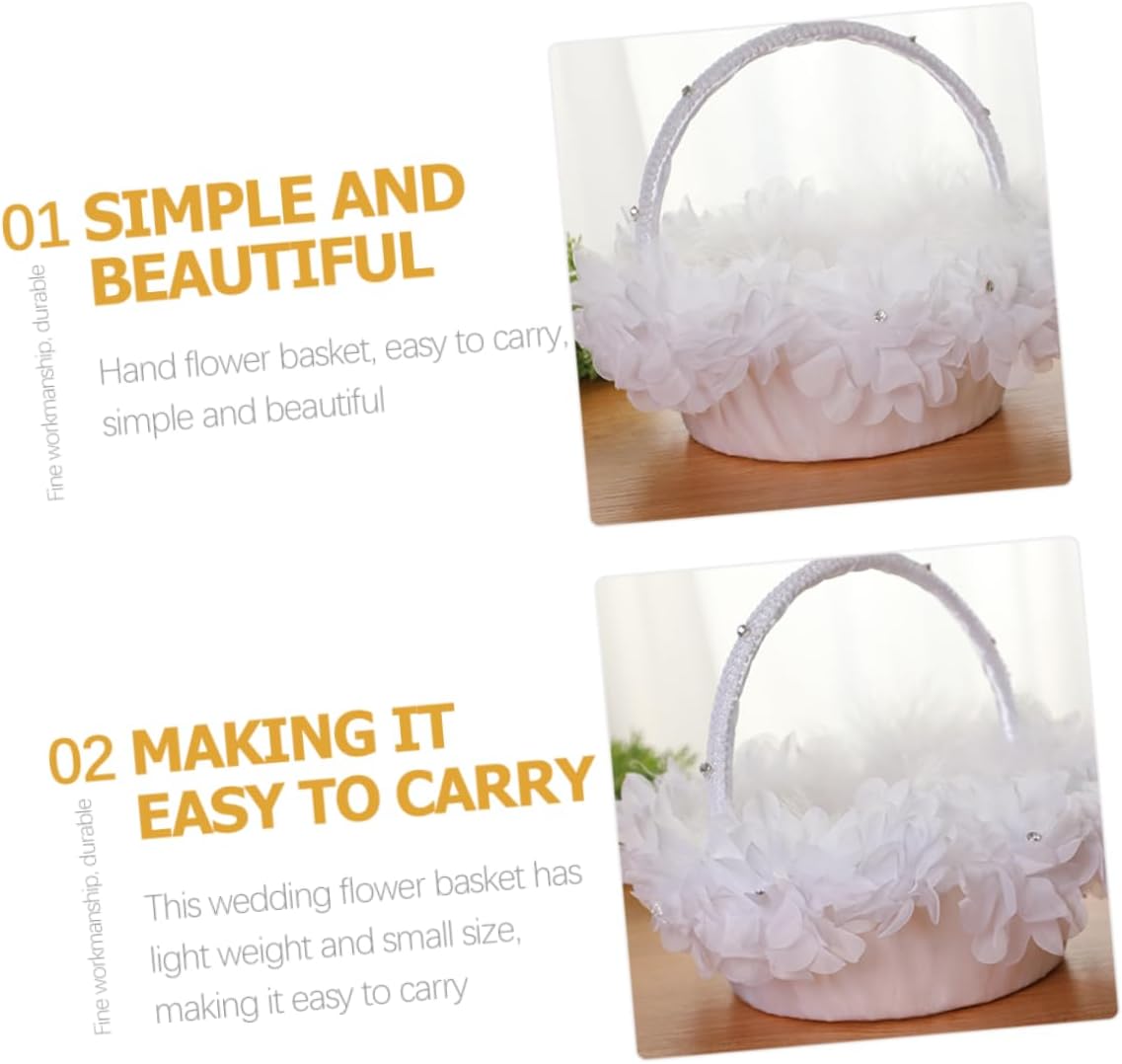 TOYANDONA Wedding Flower Girl Basket White Lace Floral Petal Basket with Handle for Wedding Ceremony and Party Supplies,