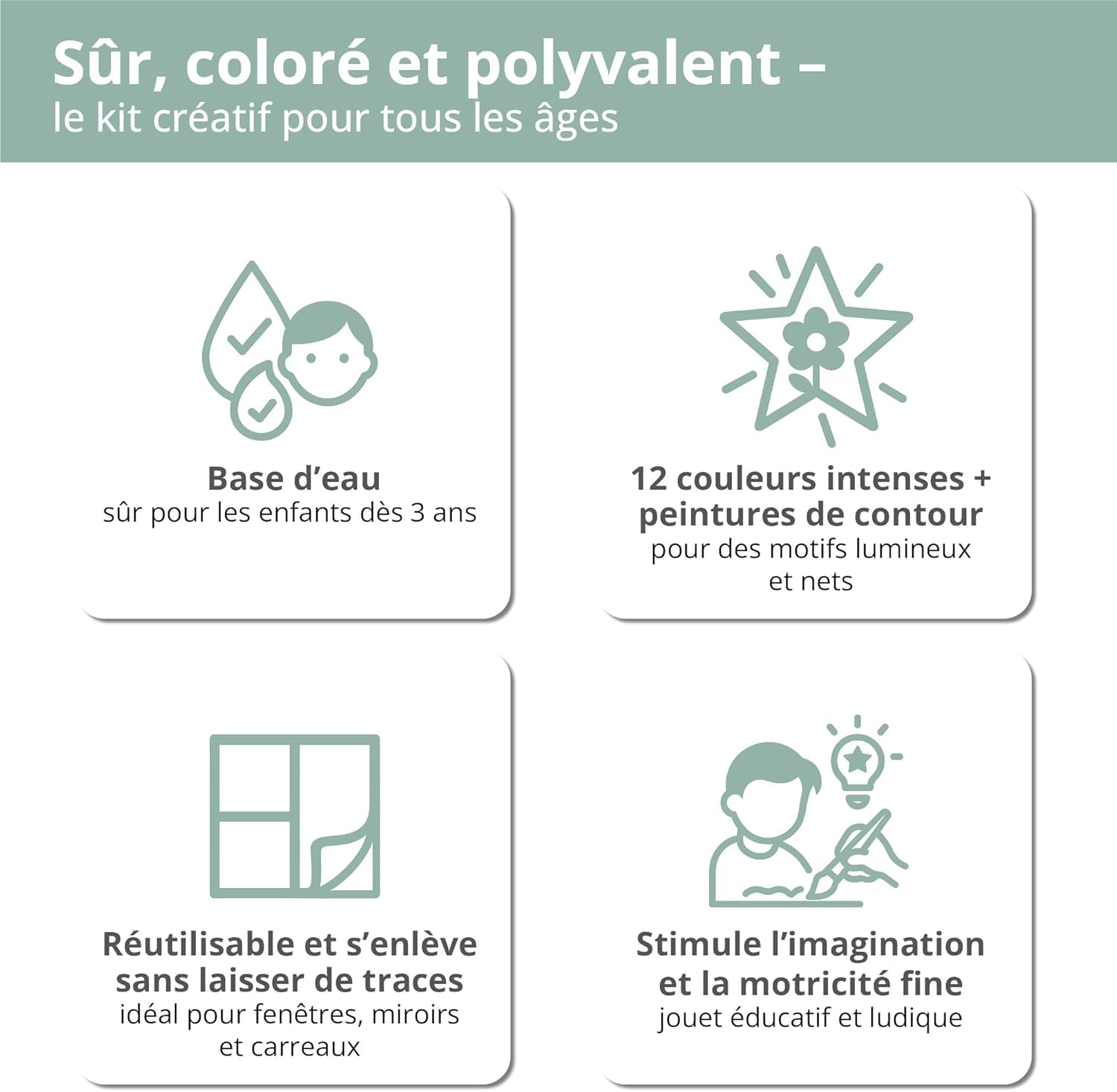 Set Window Color LM (12 x 80 ml Bunte Tierwelt) – Peinture fenêtre repositionnable à base d’eau pour surfaces lisses comme verre, miroir et carrelage