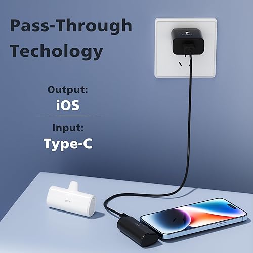 Miniatura 5 de Paquete de 2 cargadores de teléfono portátiles para iPhone de 5000 mAh con cable integrado, mini banco de energía con certificación MFi, cargador de