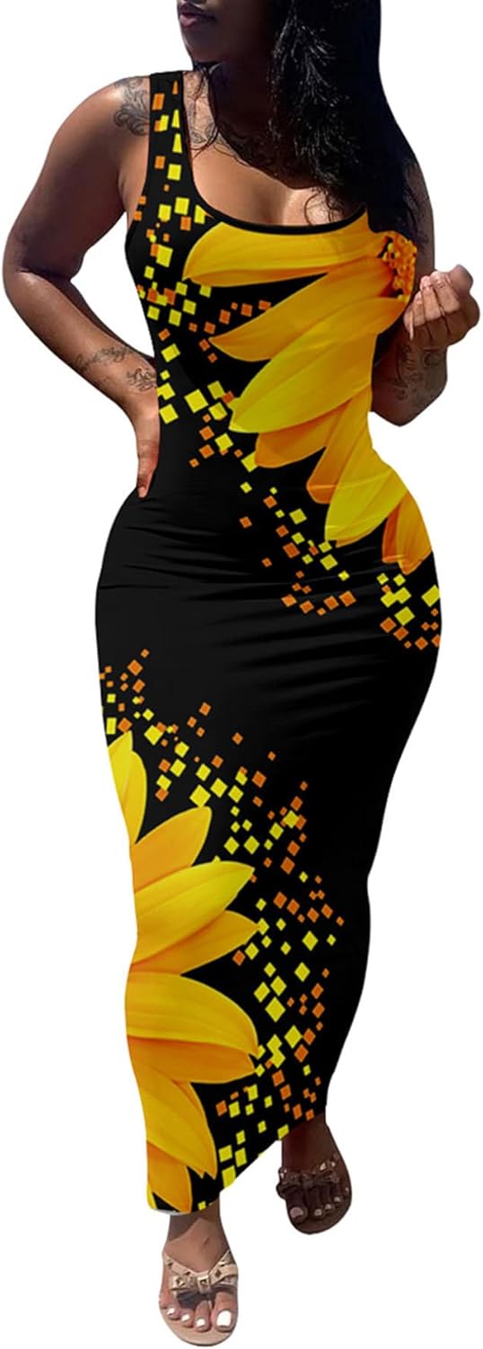 PINSV Women's Sexy Bodycon Tank Dress Basic Sleeveless Long Maxi Dresses Party Club Beach Sundresses - Image 2