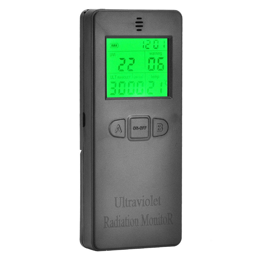 Detector de Radiación Ultravioleta Digital, Sensor de índice UV Digital de Mano con Pantalla de Temperatura, Medidor de Luz UV UVI Portátil Medidor de Radiación de Luz Solar Ultravioleta