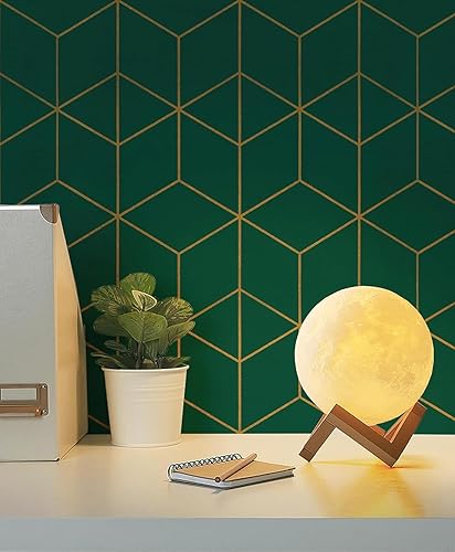 Vista 17 de Safiyya Papel tapiz geométrico dorado y negro de 118 x 17.3 pulgadas, papel adhesivo autoadhesivo extraíble para armarios y paredes, rollos