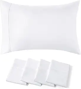 Bedsure King Size Pillow Cases Set of 4 - White Brushed Microfiber Pillowcases 4 Pack, Super Soft Pillowcase, Pillow Case Cover with Envelope Closure, Wrinkle, Fade and Stain Resistant, 20x36 Inches