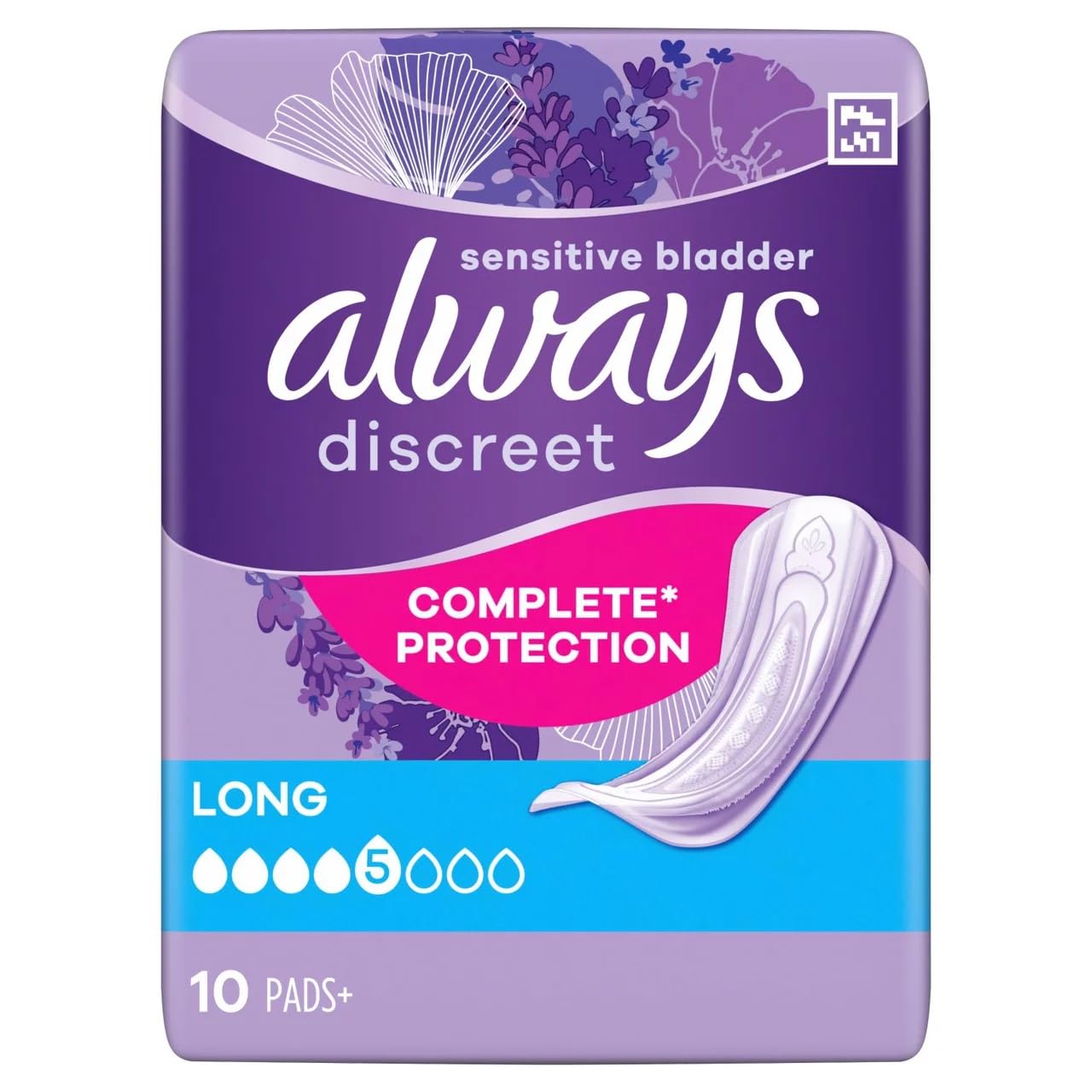Always Discreet Incontinence Pads+ Long for Sensitive Bladder 10pk