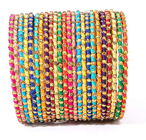 Image of Swara Creations Metal bangles /kada Set wrapped in Silk Thread & golden dots for Women & Girls (24 Pcs)