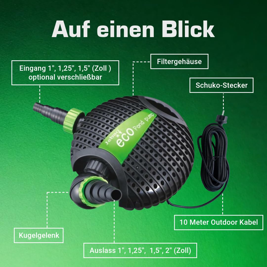 Teichpumpe 8.200L/H, 10m Kabel, 420cm Förderhöhe, 95W, Motorschutz, Wasserpumpe | Bachlaufpumpe | Wasserspielpumpe | Brunnenpumpe | Tauchpumpe | Springbrunnen-Pumpe