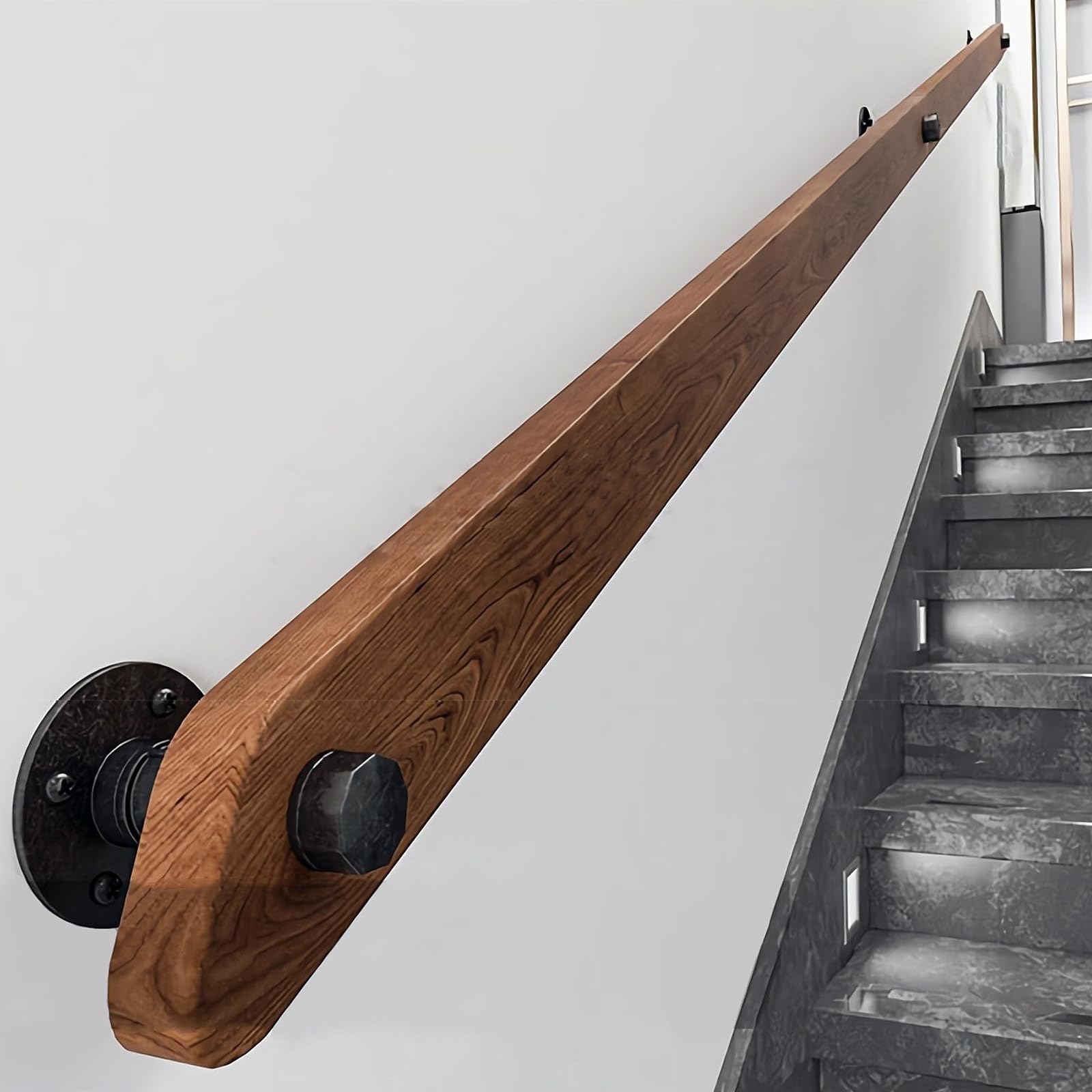 Wooden Handrails for Stairs, Non-Slip Stair Banister with Brackets, Against The Wall Elderly and Children's Safety Grab Bar Kit, for Interior Corridor Villa Building Loft (Brown, 400cm)