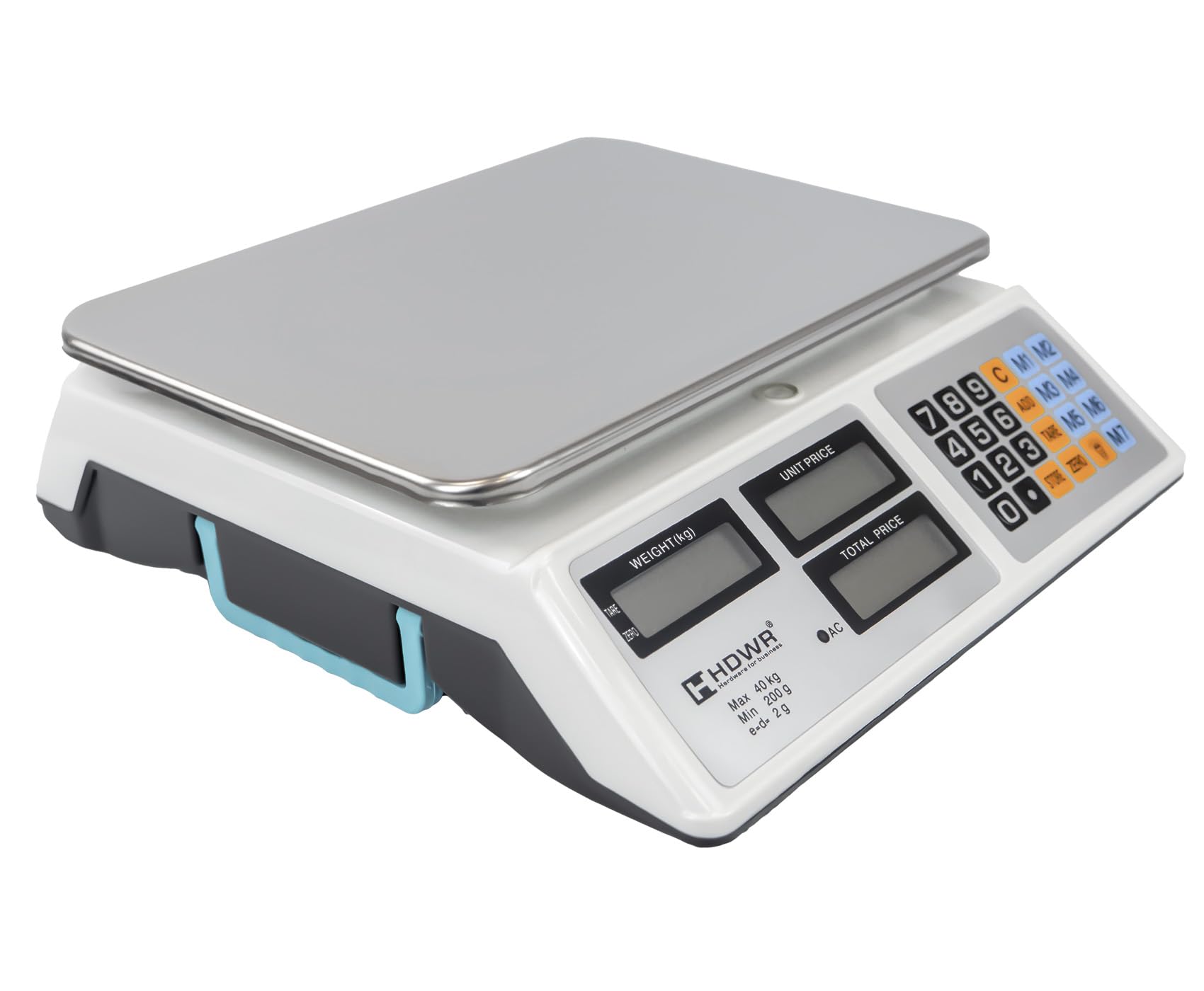 Báscula de Tienda, Electrónica, Pantalla Digital, Capacidad de Carga de hasta 40 kg, 3 Pantallas, Dimensiones de la Plataforma 32 x 23 cm, Báscula de Tara, Precisión de 2 Gramos, HDWR wagPRO-S40