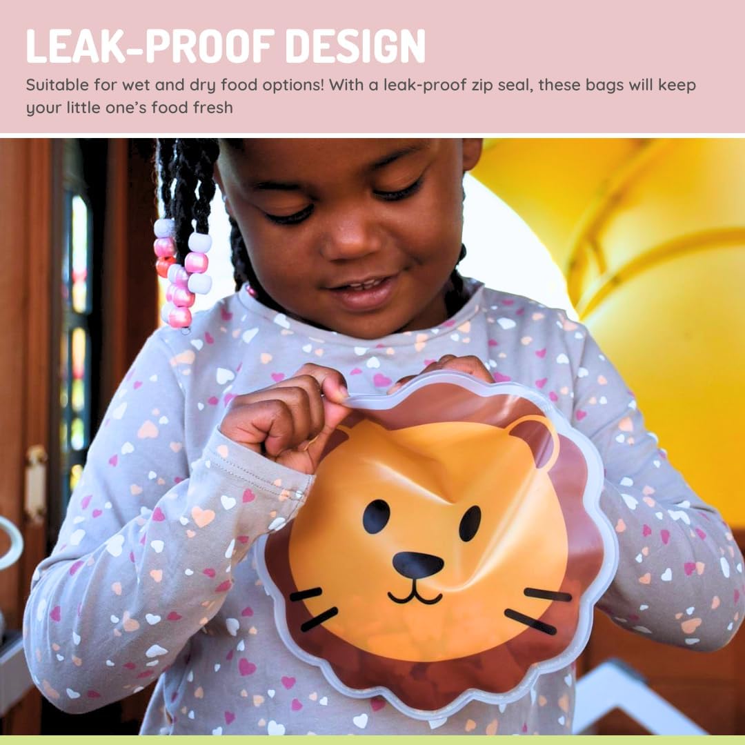 melii Reusable Snack Bags - Bulldog, Cat, Lion, Panda, Bear & Shark