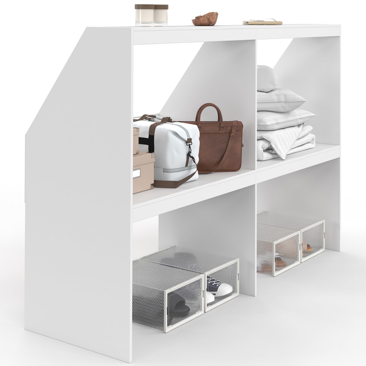 IDMarket - Etagère sous Pente 4 Cases TOMI 160 x 50 x 110/70 cm Blanc