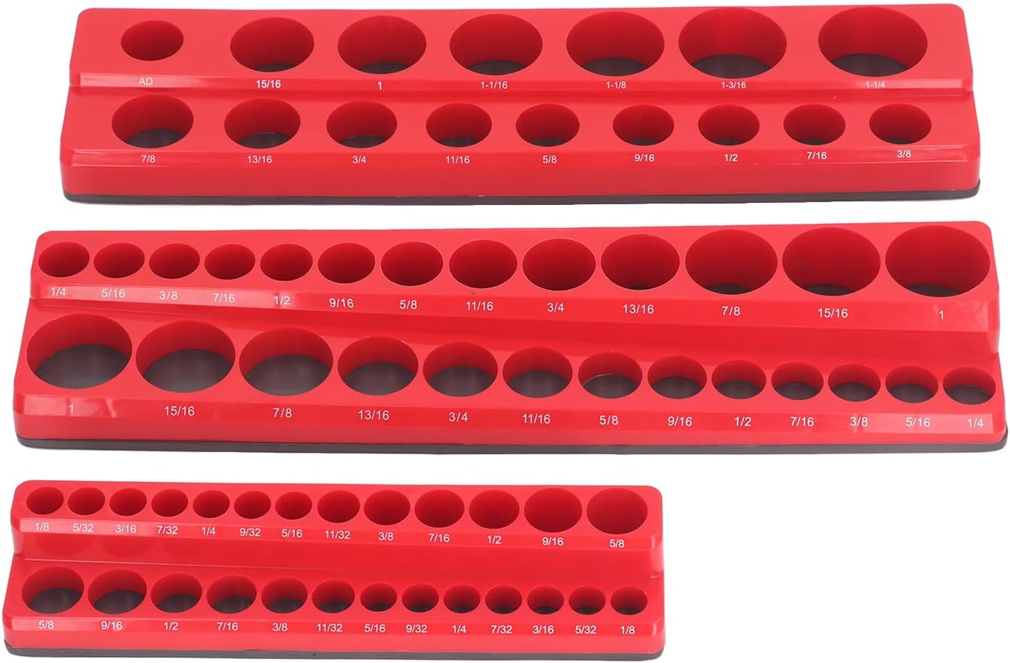 Magnetic Socket Organizer Set for 1/4, 3/8, 1/2 Inch Drive Sockets with 3 Trays, 68 Socket Capacity, ABS Material Rubber Base