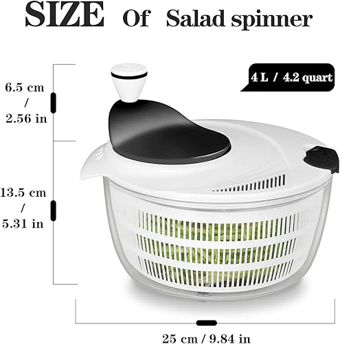 Miniatura 3 de Ourokhome Lavadora giratoria de lechuga para ensaladas secadora giratoria duradera de verduras con cuenco compacto y colador fácil de limpiar lavar
