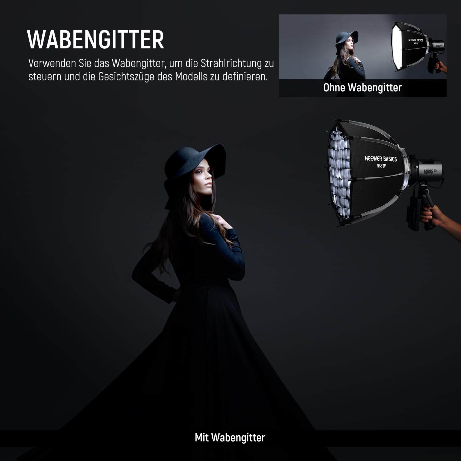 Neewer BASICS Achteckiges Softbox Set für Studiofotografie Videoaufnahmen Streaming 17.7" – Bild 4