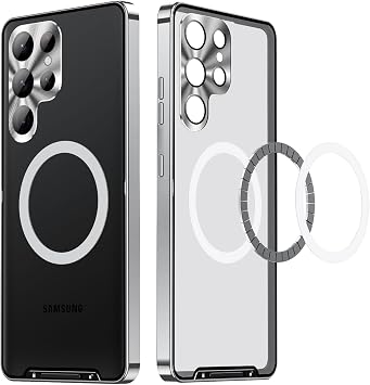 MagSafe Compatible Metal Frame Samsung Galaxy S24 Ultra/S24 Plus S24 Case, Aluminum Bumper + PC Matte Back Plate, Dual Layer Construction, Thin, Lightweight, Lens Protection, Translucent,