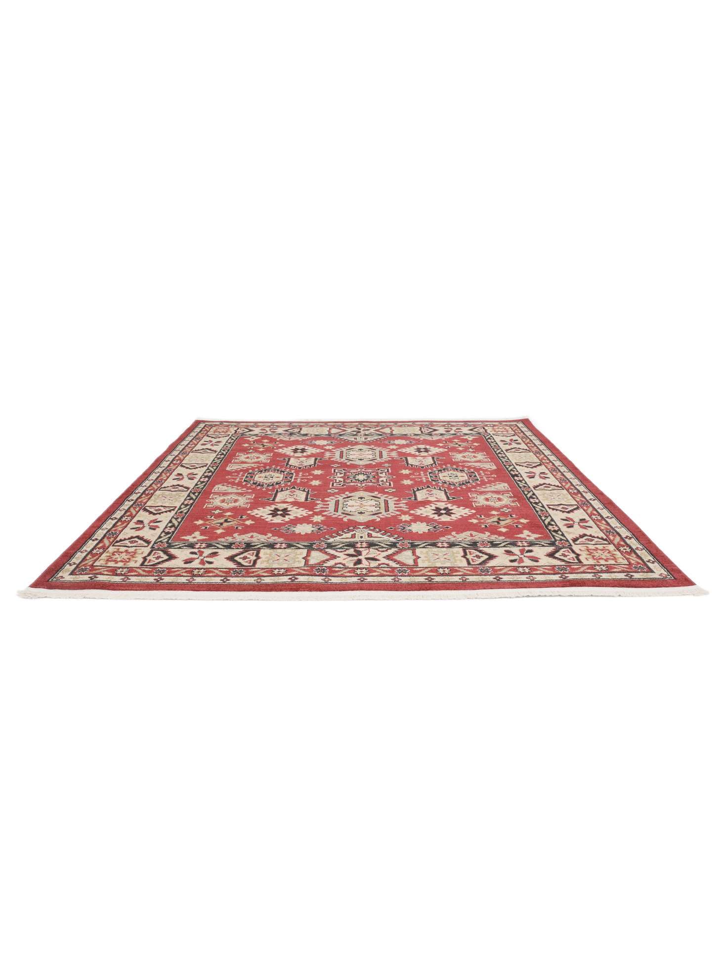 RugVista Shirvan Kazak, Tappeto, Orientali, 200 x cm, Quadrata, Pelo medio, Soggiorno, Sala da pranzo, Camera letto, Lavabile solo a secco, oeko_tex_100, Rosso/Beige