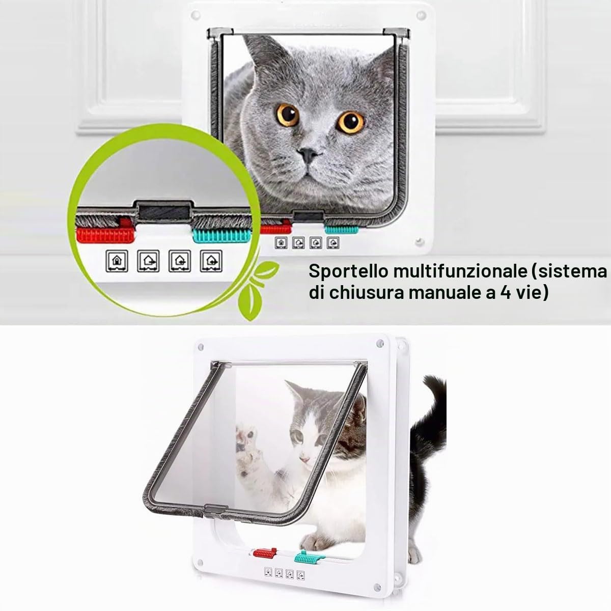 Porta per Gatti e Cani, Gattaiola Con Entrata e Uscita Controllabile 4 Vie, Porticina per Animali Domestici (M)