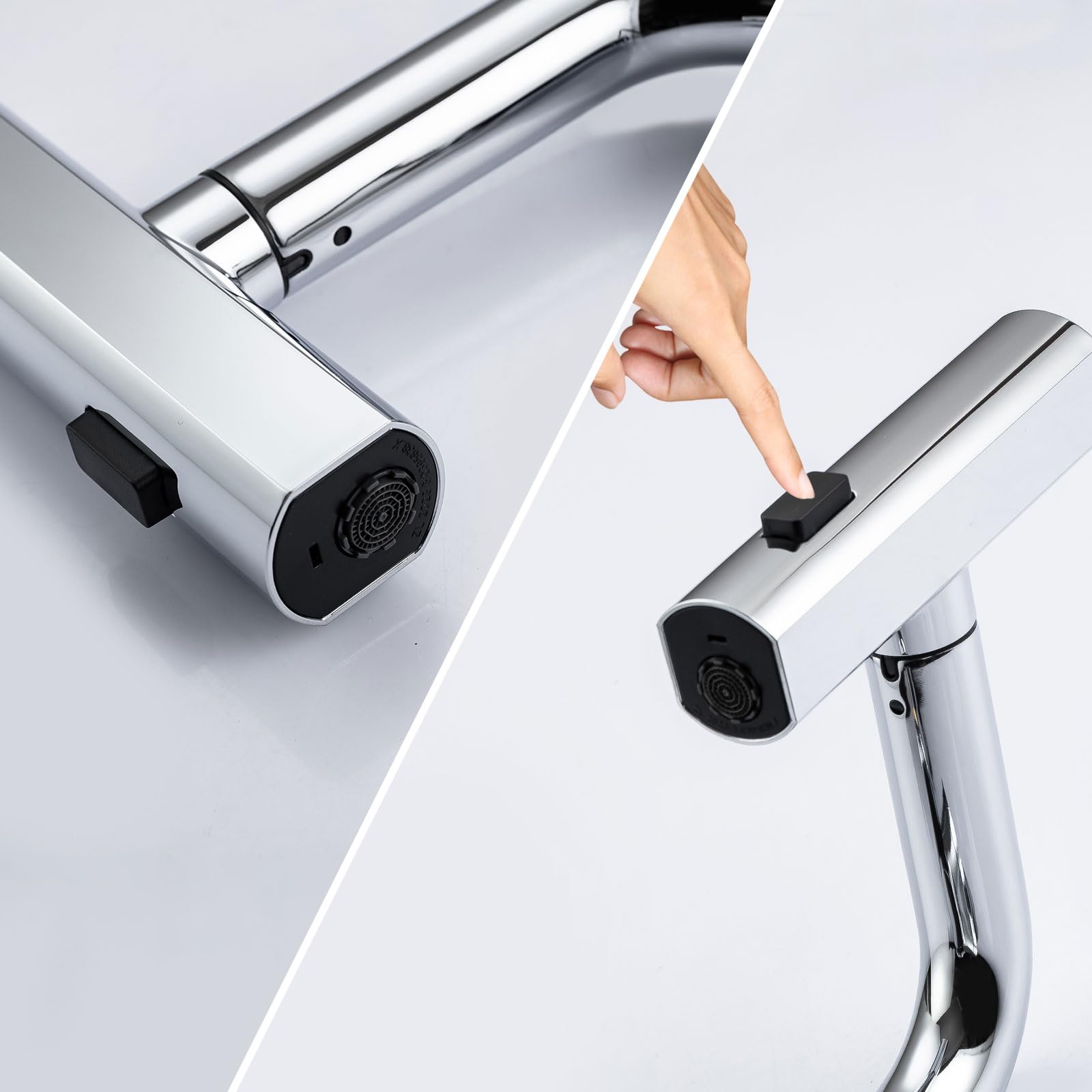 Grifo de Baño Extraible con Temperatura LED, 3 Modos de Salida Agua Cromado | Grifo Lavabo Ducha Grifos Monomando Apto Para Fregadero de Encimera, Aireador Extraíble, Agua Fría y Caliente, Cromado