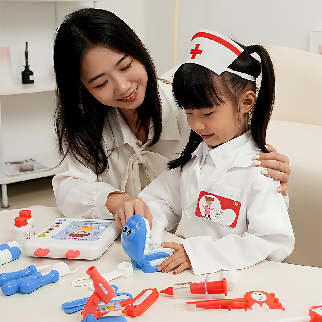 GXGM Set da 9 pezzi kit dottoressa bambina, valigetta dottore bambini,Dentista Giocattolo,Gioco Dentista Bambini Con Attrezzi Per Dentisti,Giochi Di Ruolo Bambini 3 Anni