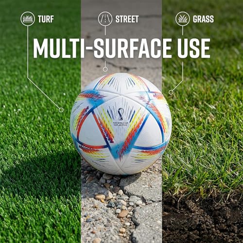 Image of Kizlo Official Size 5 Football with Pump & Pin | PVC Leather Training Soccer Ball for Ground, Turf & Street Play | High Grip & Air Retention for Kids, Youth & Adults | Multicolor (Katar)