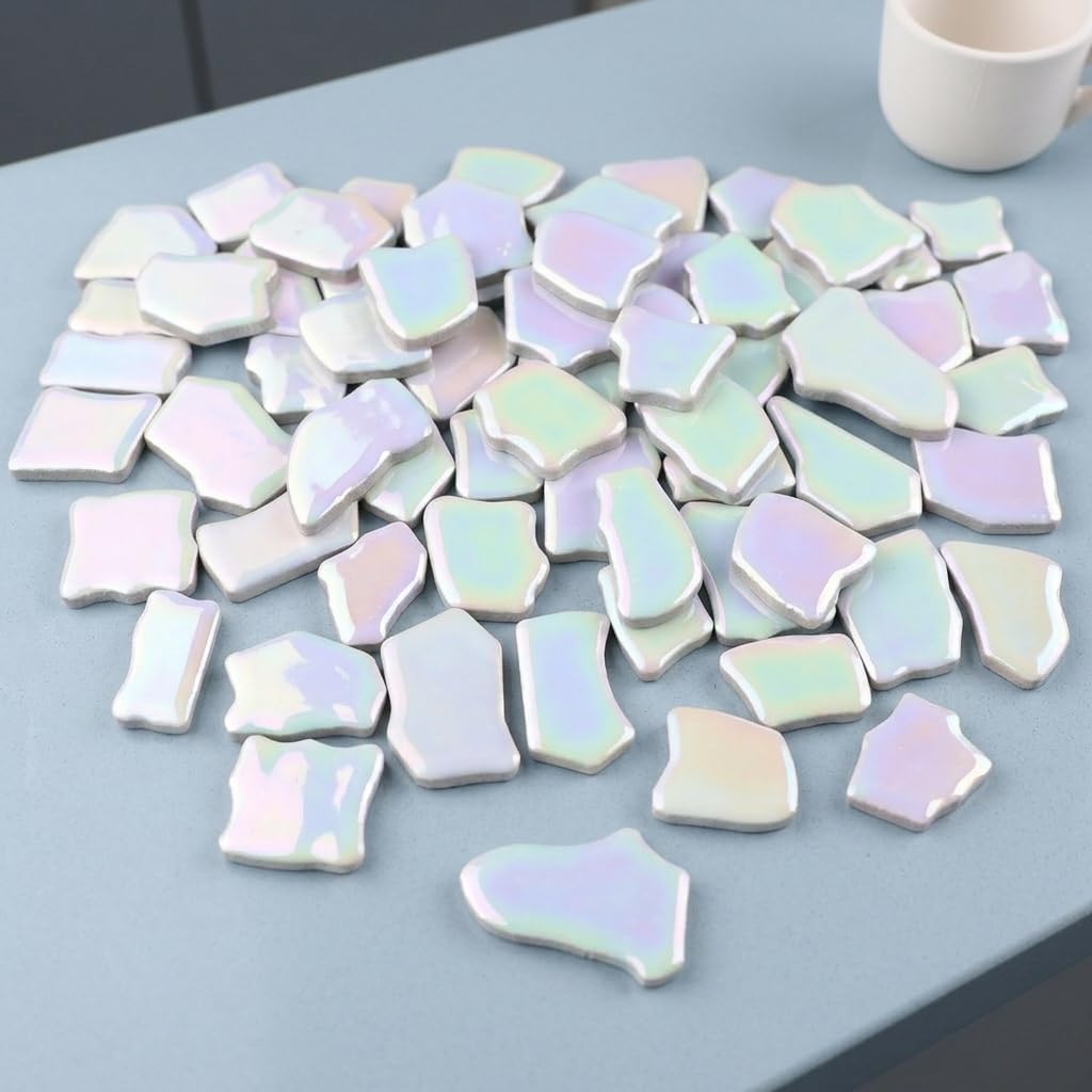 Irregular Ceramic Pieces 1 Piece Iridescent White Craft