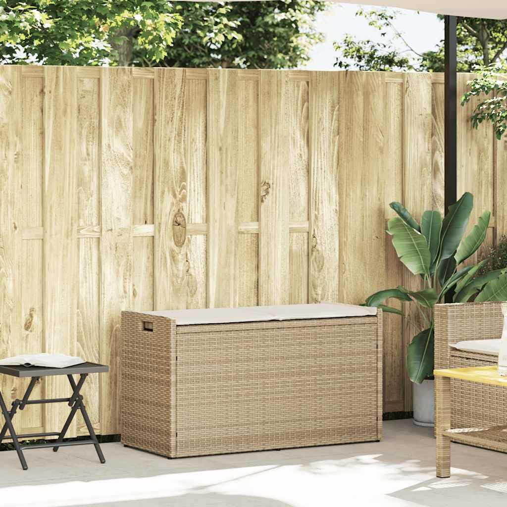 vidaXL Outdoor-Sitzbank mit Stauraum und Kissen Beige 100 cm, Gartenaufbewahrungsbank, Außenlagerbank, Außenbank mit Stauraum, Gartenaufbewahrungssitz