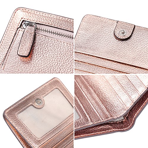 AINIMOER Small Leather Wallet for Women, Ladies Credit Card Holder RFID Blocking Women's Mini Bifold Pocket Purse, Champaign Gold - Thumbnail 5