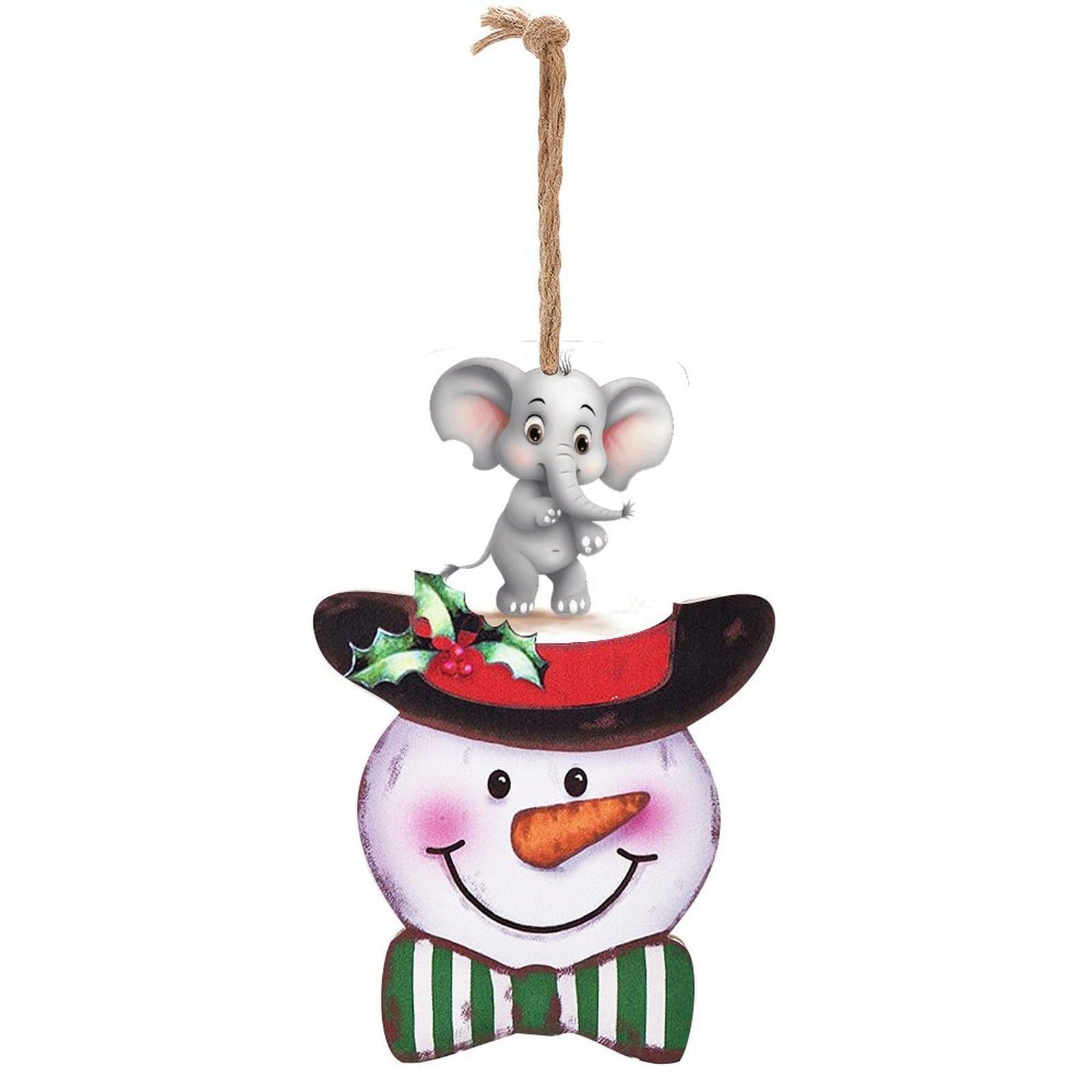 Cute Elephant Snowman Decor Christmas Snowmans Hanging Decors Wooden Exquisite Holiday Decoration Sign for Home Window Wall Farmhouse Indoor Outdoo