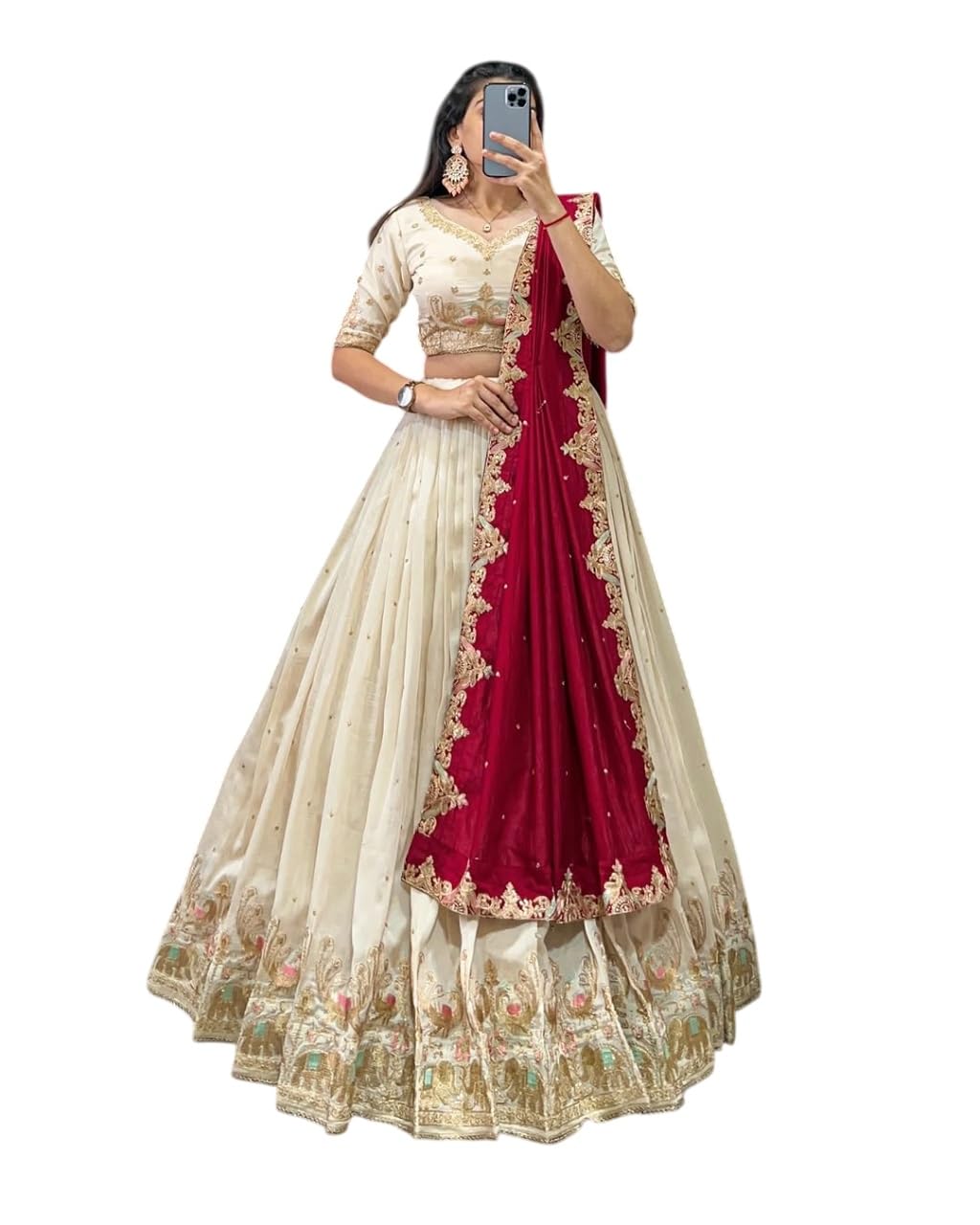kv fashion Women's Vichitra Embroidered Semi-Stitched Lehenga Choli (Sonpari LH-New)-picture-11