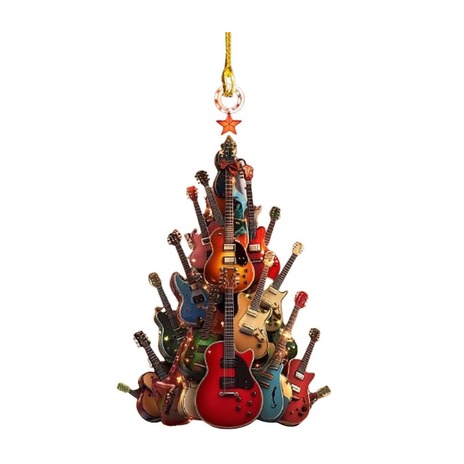 Guitar Christmas Tree Ornament 2D Acrylic Rockin' Around The Guitar Musical Instrument Hanging Decoration for Music Enthusiasts and Players 9cm 1pc