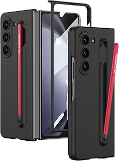 SHIEID Capa Galaxy Z Fold 5 com suporte para caneta, capa protetora fosca ultrafina - à prova de choque, antiqueda, resistente ao desgaste Galaxy Z Fold 5 capa para Samsung Galaxy Z Fold 5 (caneta S vermelha incluída), preta