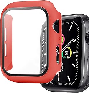 Adhiper Pacote com 2 capas protetoras de PC rígido S7/S8, equipada com película de vidro temperado. Compatível com Apple Watch S7/S8 de 41 mm (vermelho)