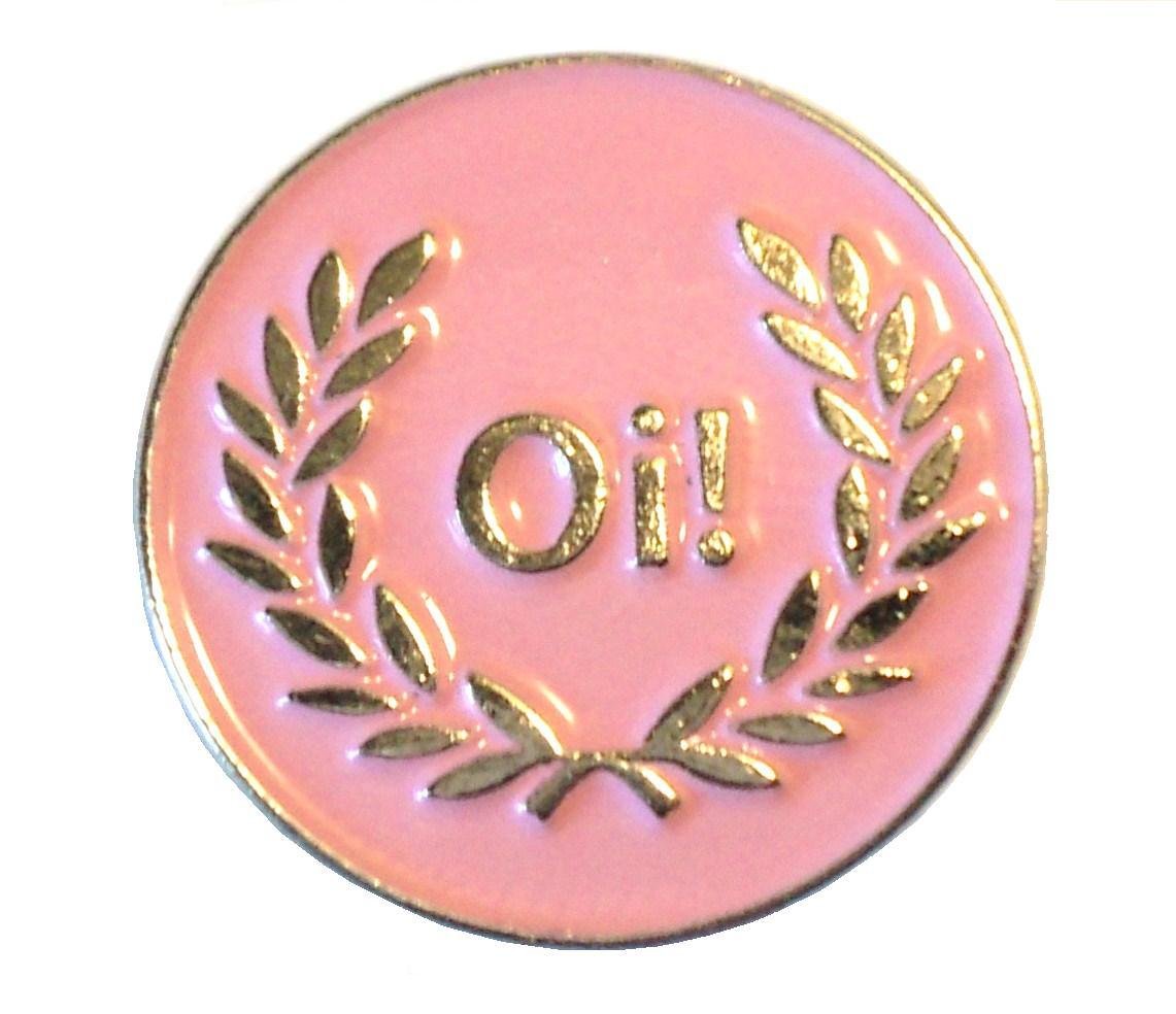 Mercmad Girls Pink Oi! Laurel Mod Scooter Rider Metal Enamel Badge