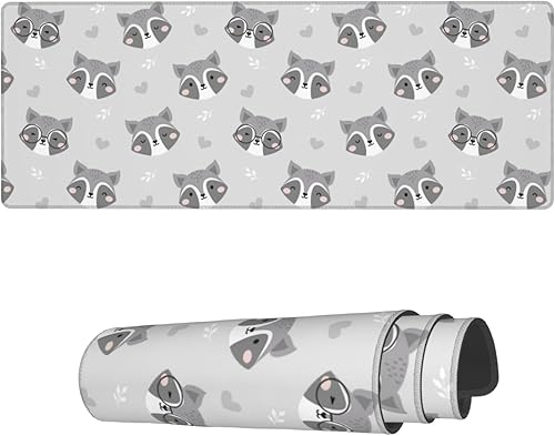 Miniatura 1 de Famame Alfombrilla de mouse para computadora portátil, diseño de cabeza de mapache gris, con bordes cosidos, 31.5 x 11.8 pulgadas, antideslizante,