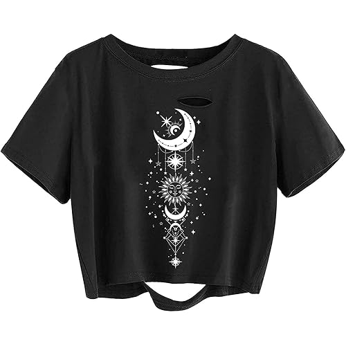 Remidoo Women's Casual Short Sleeve Graphic Print Tie Dye Crop Top T Shirt