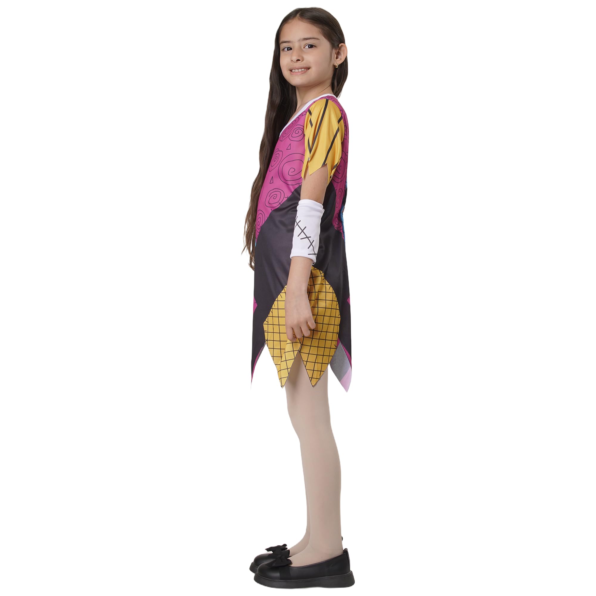 Sally Costume for Girls Ragdoll Patchwork Ragdoll Dress Inspired by Jack Halloween Carnival School Party Kids Cosplay 3/4 Sleeve and Irregular Hem (Dress Only - Image 3