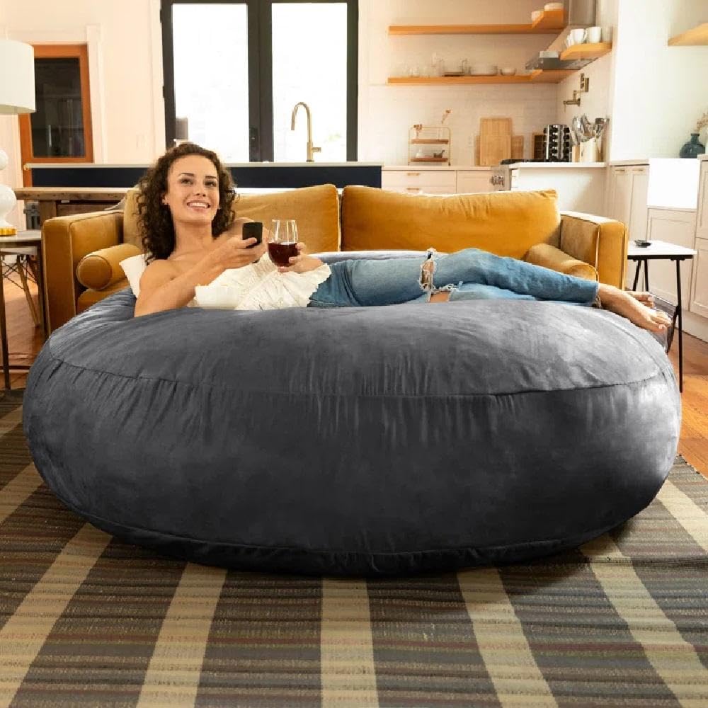 TRP Multifunctional Giant Bean Bag Chair 6 Foot with Soft Plush Comfortable Seating | Pretty Jet Black Color Zipper Closure Refilable Washable Cover Fluffy Cozy Lighweight Supportive Durable