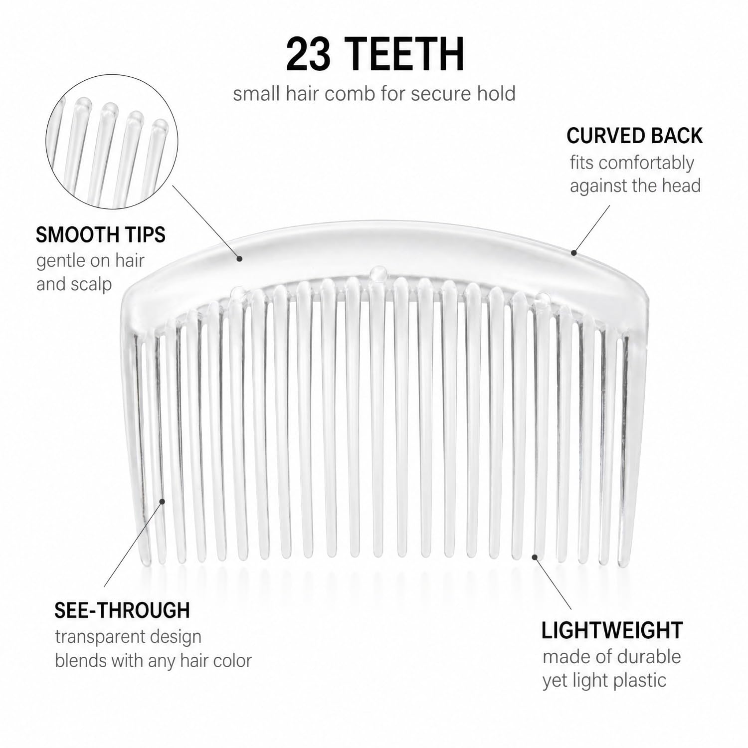 Paquete de 28 peines laterales de plástico blanco transparente con dientes largos, horquillas, pasadores, abrazaderas, lazos para mujer, velo de boda, tocado decorativo, accesorios para moño francés