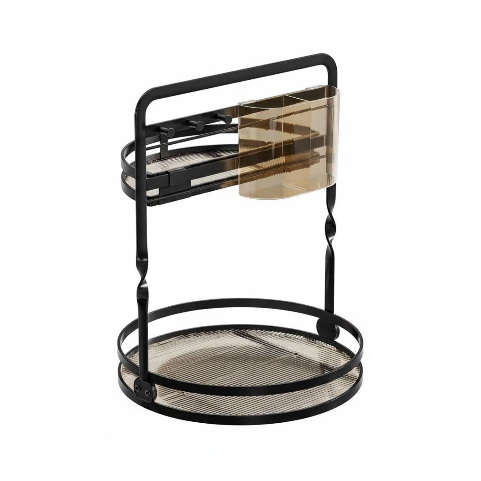 Vanity Organizer Porta Trucco Organizzatore Cosmetici Porta Pennelli Carosello Rotante Struttura a Due Livelli Metallo con Base Equilibrata Adatto per, Nero, Modello Base