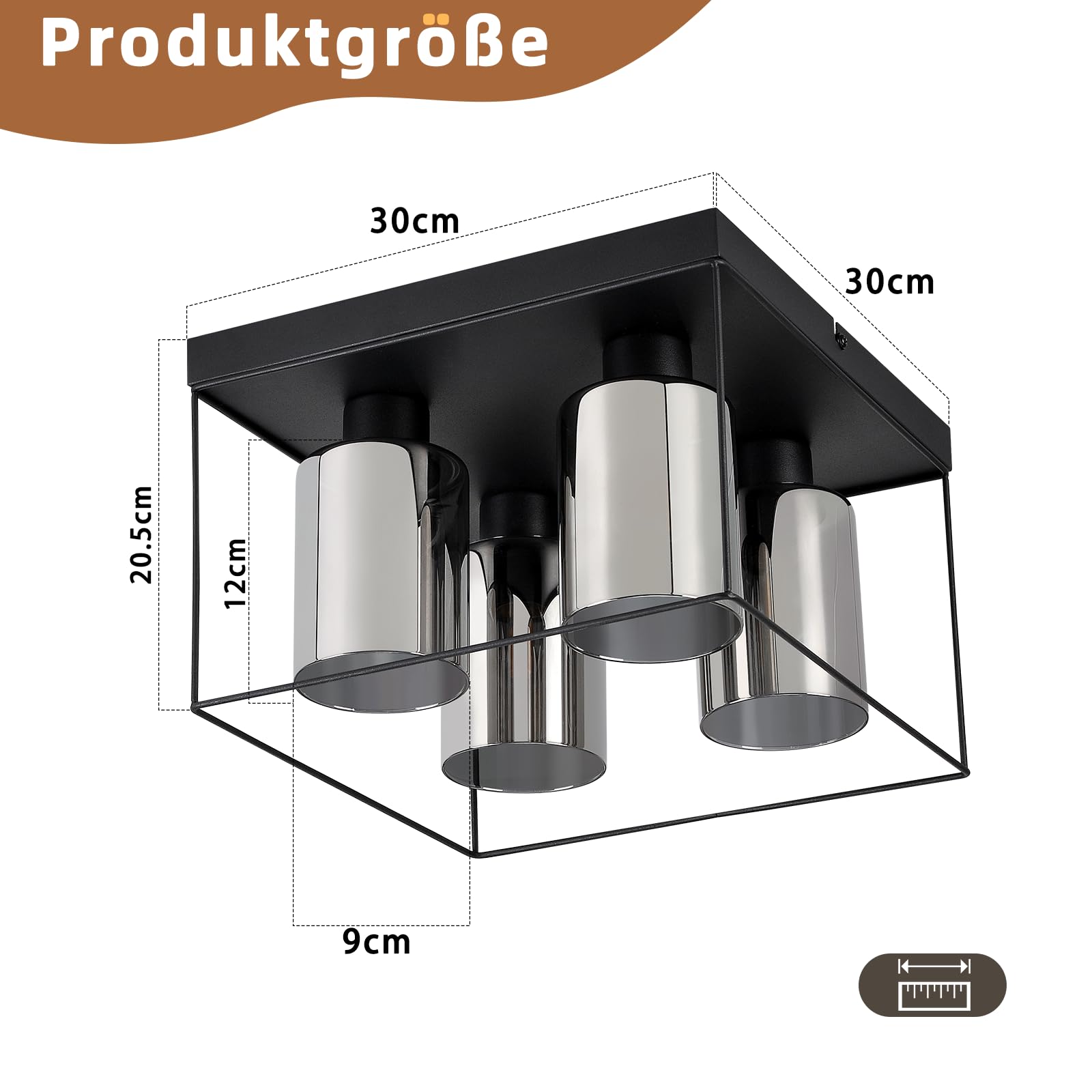 CBJKTX Lampa Sufitowa Przedpokój Lampa Sufitowa Szkło - E27 Vintage Lampa Przedpokój z Czarnym Metalowym Sufitem Styl Industrialny Retro Lampa Sypialnia (bez żarówki) (4 Płomień)