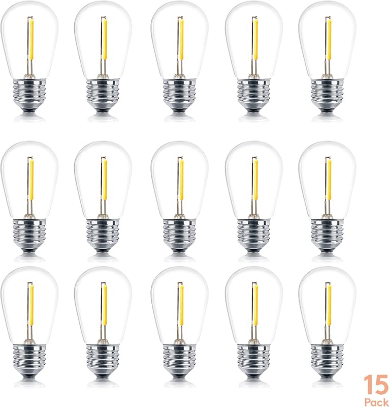 Ambience PRO Replacement LED Light Bulbs, 1 Watt LED Edison-Inspired Exposed Filaments Plastic Bulbs, S14 Energy Efficient Outdoor String Lights Bulbs - 15 Pack